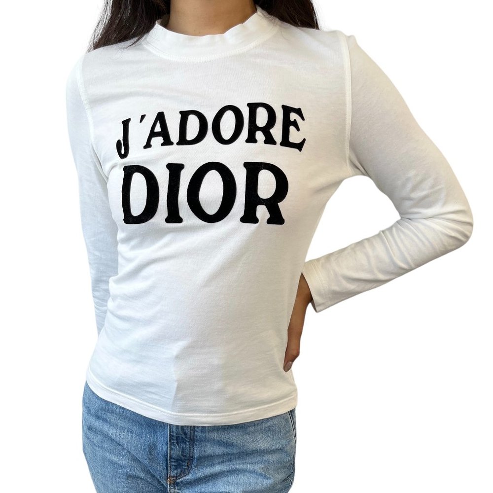 Christian Dior Vintage J'ADORE Logo Long Sleeve Top #38 T-shirt White [102701]